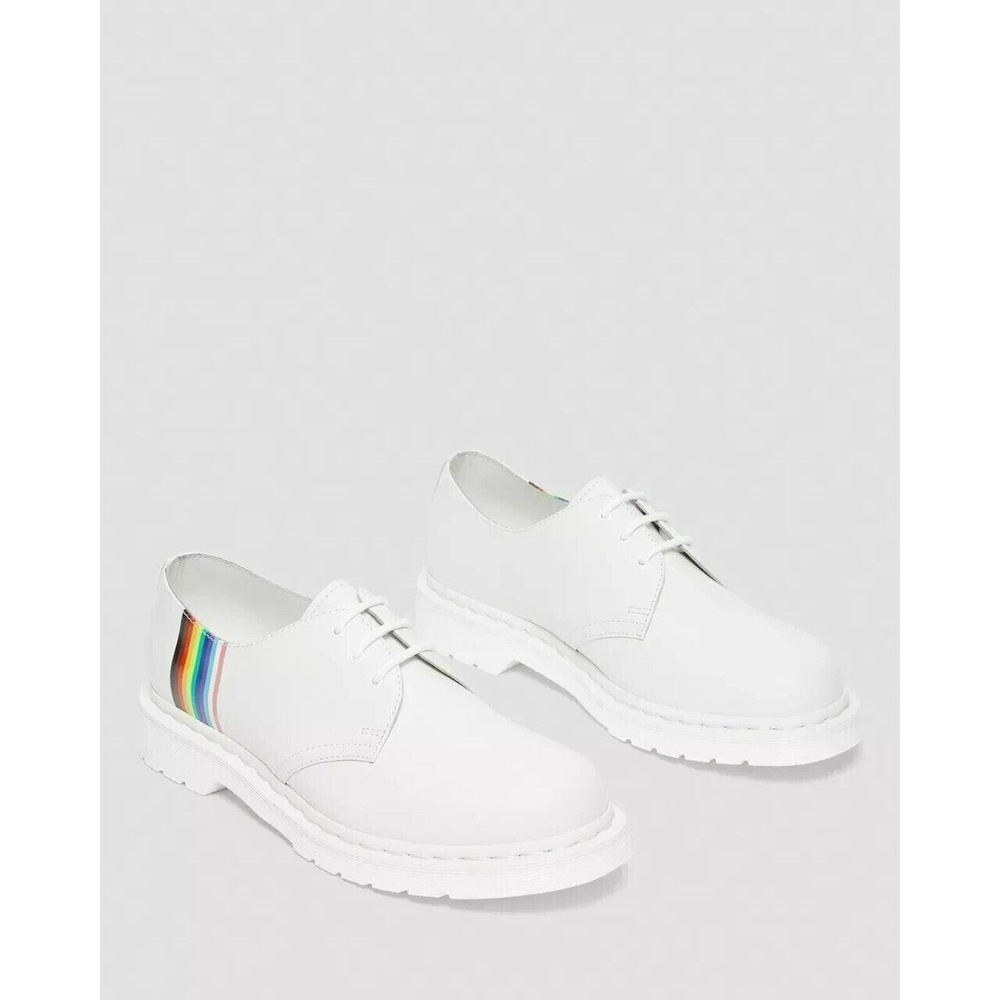 Dr. Martens 1461 Pride Shoes US M6 US W7 White Leather Rainbow Stripe Classic - Picture 3 of 7